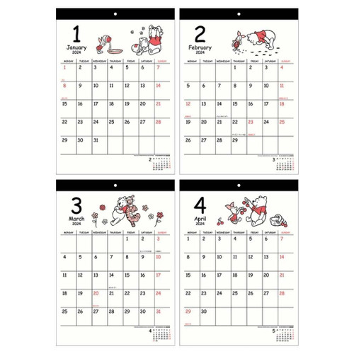 Sunstar Stationery Disney 2024 Calendar Wall Hanging Winnie the Pooh S8520160