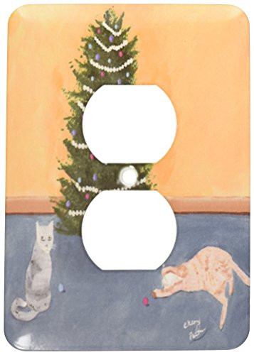3dRose lsp_18965_6 Two Playful Cats By Christmas Tree 2 Plug Outlet Cover