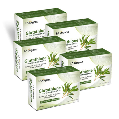 Desko Glutathione Skin Whitening Soap with Tea Tree, Aloe Vera, Vitamin E, Kojic Acid for Skin Lightening & Brightening Soap - All Skin Types (100gm) Pack of 5 Desko Glutathione Skin Whitening Soap with Tea Tree, Aloe Vera, Vitamin E, Kojic Acid for Skin Lightening & Brightening Soap - All Skin Types (100gm) Pack of 5