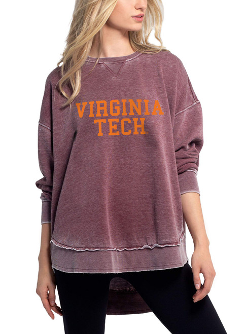 chicka-d NCAA Virginia Tech Hokies Womens Burnout Crew Sweatshirt, Merlot, X-Large, 480_TC_CB