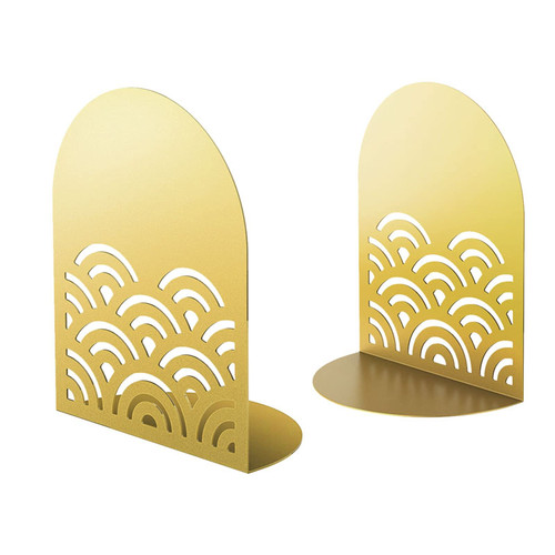 Decorative Bookends Bookends Water Ripple L-Shaped Bookend Bookshelf Metal Anti-Skid Book Ends Student Desktop Book Stoppers Book Storage Rack Book Stopper/Holder (Color : Gold)