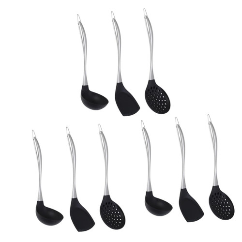 BESTOYARD 9 Pcs Silicone Colander Spoon Silicone Wok Turner Non- Stick Wok Spatula Stainless Cookware Large Soup Ladle Silicone Cooking Utensils Pasta Cooker 8 Piece Set Stainless Steel