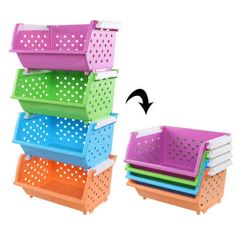 Tyminin 4-Pack Plastic Kitchen Stackable Storage Baskets, Colored Stacking Open Front Storage Bins