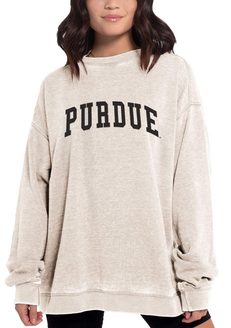 Chicka-d NCAA Purdue Boilermakers Womens Burnout Fleece Pullover, Oatmeal, Small (449_NC_CA)