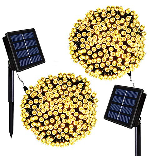 Solarmks 2 Pack Solar String Lights 72ft 200 LED 8 Modes Solar Powered Outdoor Lighting Waterproof Fairy Christmas Lights for Xmas Tree Garden Homes Wedding Lawn Party Decor (Warm White)