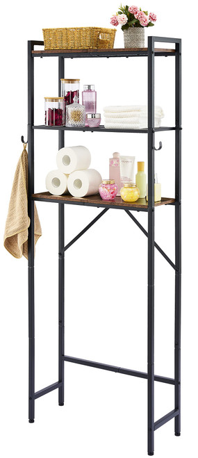 Hoctieon Over The Toilet Storage, 3-Tier Over-The-Toilet Space Saver Organizer Rack, Stable Metal Freestanding Above Toilet Stand with Hooks for Bathroom, Restroom, Laundry, Rustic Brown Hoctieon Over The Toilet Storage, 3-Tier Over-The-Toilet Space Saver Organizer Rack, Stable Metal Freestanding Above Toilet Stand with Hooks for Bathroom, Restroom, Laundry, Rustic Brown