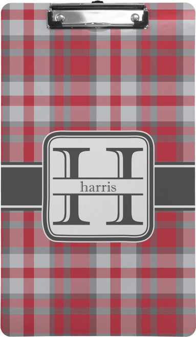 Personalized Red & Gray Plaid Clipboard (Legal Size)