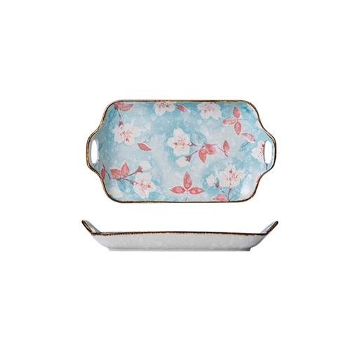 SLEEVE Dinner Plates Serving Plate Rectangular Ceramic Dinner Plate Household Large Porcelain Creative Steamed Fish Plate Handmade Art Dinner Plates Serving Plate (Color : E)