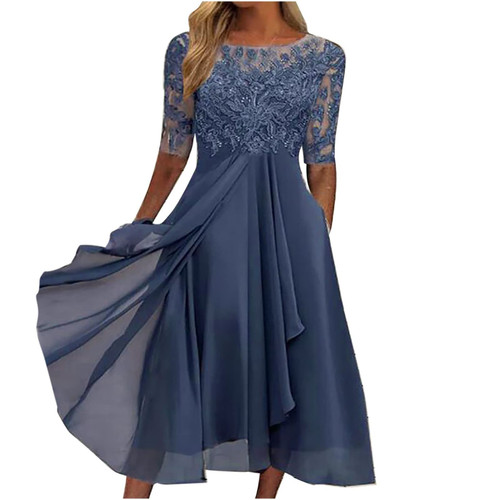 Wedding Dresses for Bride,Womens Half Sleeve Lace Appliques Evening Dress Elegant Irregular Hem Mother of The Bride Dresses Elegant Dresses for Women