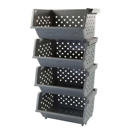 Ucake 4 Pack Stackable Detachable Storage Baskets, Stacking Bins for Organizing Grey White