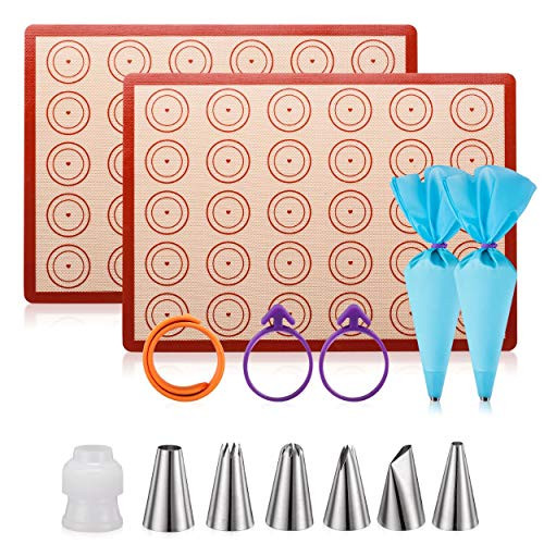 Silicone Baking Mat Macaron Mat Kit(14pcs set) Macaroon Baking Mat Set of 2 Half Sheet Macaron Silicone Mat Nonstick Macaron Mat Sheet,6 Piping Tip,2 Piping Bag with 2 Bag Tie,1 coupler (11.6"x16.5") Silicone Baking Mat Macaron Mat Kit(14pcs set) Macaroon Baking Mat Set of 2 Half Sheet Macaron Silicone Mat Nonstick Macaron Mat Sheet,6 Piping Tip,2 Piping Bag with 2 Bag Tie,1 coupler (11.6"x16.5")