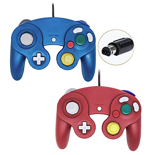 Poulep Wired Controller For Gamecube Game Cube, Classic Ngc Gamepad Joystick For Wii Nintendo Console (Blue and Red?Pack Of 2)