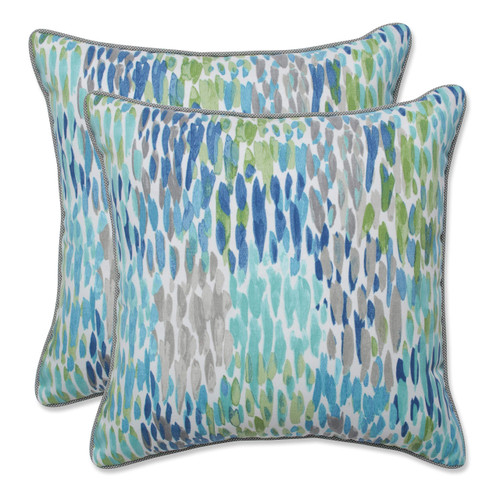 Pillow Perfect Outdoor/Indoor Make It Rain Cerulean Throw Pillows, 16.5" x 16.5", Blue, 2 Count