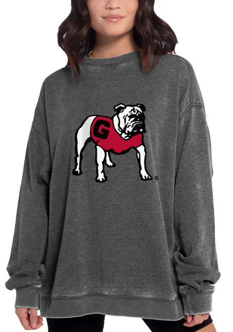 chicka-d NCAA Georgia Bulldogs Womens Campus Crew Pullover, Charcoal, Small