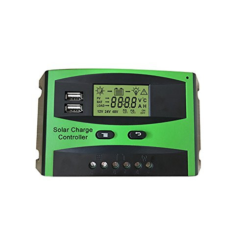 Jindowine Solar Charge Controller 12V/24V 20A/30A Solar Panel Battery Intelligent Regulator with Dual USB Port PWM LCD Display (30A)