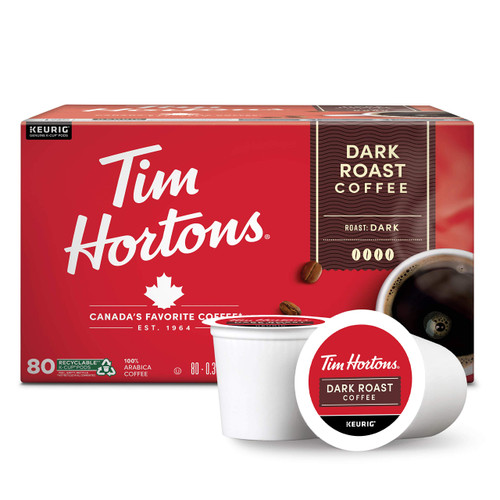Tim Hortons Dark Roast Coffee, Single-Serve K-Cup Pods Compatible with Keurig Brewers, 80ct K-Cups Tim Hortons Dark Roast Coffee, Single-Serve K-Cup Pods Compatible with Keurig Brewers, 80ct K-Cups