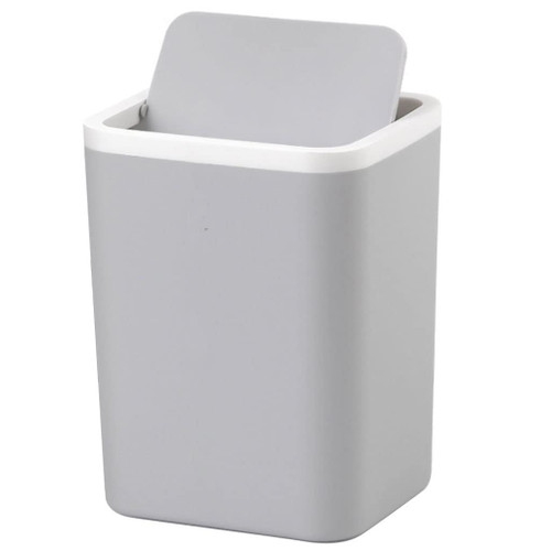KYUSAR Trash Can Garbage Bin Desktop Trash Can Small Garbage Can Plastic Dustbin with Shake Cover for Home Office Trash Kitchen Bathroom Garbage Office Waste Bins Recycling Bins (Color : Grey)