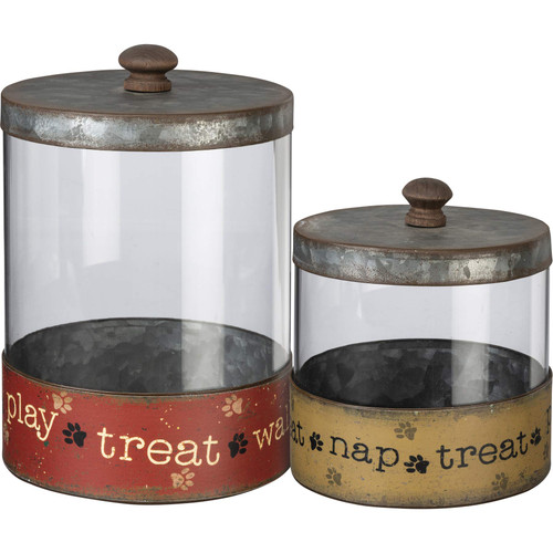 Primitives by Kathy Rustic Pet Tin Bins - Dog Food & Toy Storage Set, Toys & Beware of Wigglebutts' Themed Containers