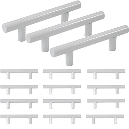 Probrico 3" Hole Centers Modern White Kitchen Bathroom Cabinet Pulls Euro Round T Bar Handles Drawer Dress Pulls Stainless Steel Furniture Hardware-5" Overall Length(15Pack)