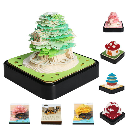Time Piece Calendar,Desk Calendar With Lights, 2024 DIY Earth Calendar 3D Memo Pad Paper Art Sakura Tree,School Year Calendar for Teacher,Monthly Calendar Gift Desktop Decoration(Color:D)