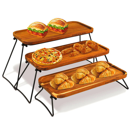 ENMOLOVE 3 Tier Wood Serving Tray Set Tiered Serving Platters,17 Inch Three Layer Serving for Party Entertaining Food Display Cookie Fruit Dessert Cupcake Stand Serving Trays