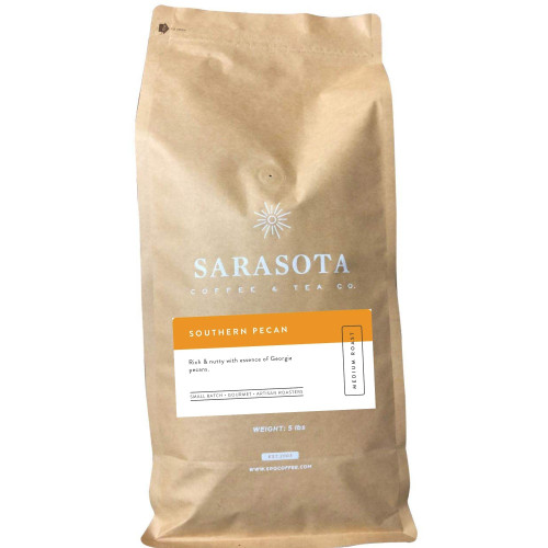 Sarasota Coffee, Southern Pecan Gourmet Flavored Coffee, Whole Bean, Medium Roast, 5 Pound Bag 100% Arabica Whole Coffee Beans, (5 lb Bag, Whole Bean Coffee) Sarasota Coffee, Southern Pecan Gourmet Flavored Coffee, Whole Bean, Medium Roast, 5 Pound Bag 100% Arabica Whole Coffee Beans, (5 lb Bag, Whole Bean Coffee)