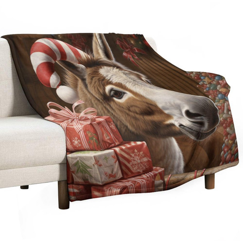MaSiledy Blanket Christmas Donkey with Christmas Candy Throw Blanket for Couch Farmhouse Donkey Flannel Fleece Throw Blanket for Couch Sofa Bed Office for Adults and Children 60"x80" MaSiledy Blanket Christmas Donkey with Christmas Candy Throw Blanket for Couch Farmhouse Donkey Flannel Fleece Throw Blanket for Couch Sofa Bed Office for Adults and Children 60"x80"