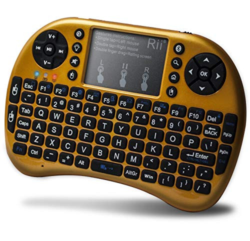 Rii Mini Bluetooth Keyboard with Touchpad?QWERTY Keyboard, Backlit Portable Wireless Keyboard for Smartphones laptop/PC/Tablets/Windows/Mac/TV/Xbox/PS3/Raspberry Pi .(i8+ Yellow)
