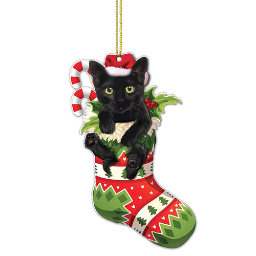 Cat Christmas Ornament,Black Cat Christmas Tree Hanging,Car Hanging Ornaments,Double Side Printed Black Cat Ornament,Cat Christmas Ornaments for Tree,Xmas Cat Gifts for Cat Lovers