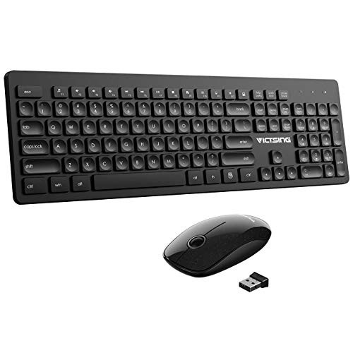 VicTsing Wireless Keyboard and Mouse Combo, Include Ultra-Thin Portable Keyboard and Noiseless Mouse, 2.4GHz Dropout-Free Connection Perfect for PC Desktop Computer Laptop Mac Tablet, Black