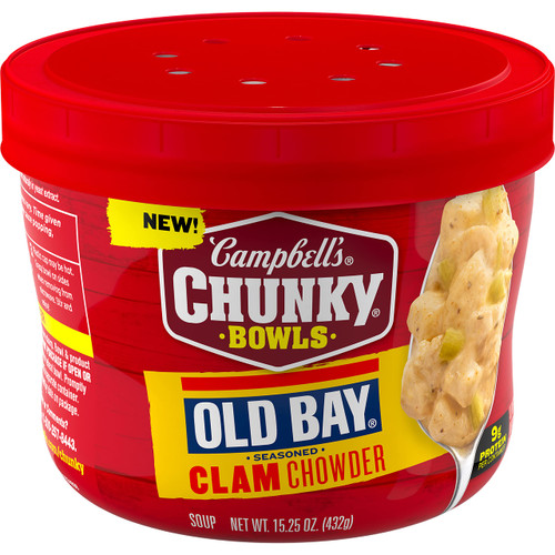 Campbells Chunky Soup, OLD BAY Seasoned Clam Chowder, 15.25 oz Microwavable Bowl Campbells Chunky Soup, OLD BAY Seasoned Clam Chowder, 15.25 oz Microwavable Bowl