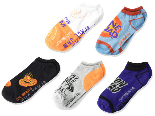 Space Jam Kids 5 Pack No Show, Black Multi, Fits Sock Size 6-8.5 Fits Shoe Size 7.5-3.5