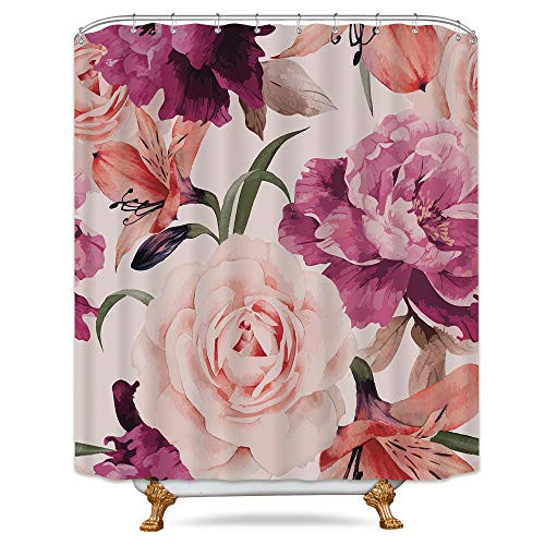Riyidecor Pink Rose Flower Shower Curtain Set Floral Blossom Spring Season Home Bathroom Decor Fabric Panel Polyester Waterproof 72x96 Inch with 12 Pack Plastic Shower Hooks Riyidecor Pink Rose Flower Shower Curtain Set Floral Blossom Spring Season Home Bathroom Decor Fabric Panel Polyester Waterproof 72x96 Inch with 12 Pack Plastic Shower Hooks