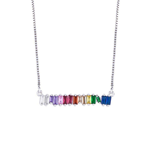 Washranp Necklace Chain for Women Girls, Women Rainbow Cubic Zirconia Bar Geometric Pendant Chain Necklace Jewelry Gift Pendant Necklace for Valentine's Day Gift Birthday Present - Silver Washranp Necklace Chain for Women Girls, Women Rainbow Cubic Zirconia Bar Geometric Pendant Chain Necklace Jewelry Gift Pendant Necklace for Valentine's Day Gift Birthday Present - Silver