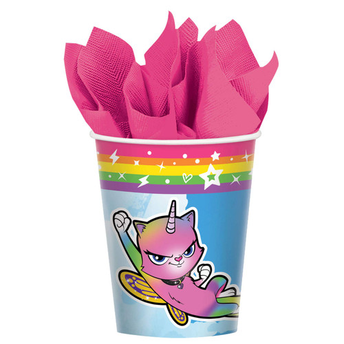 amscan Rainbow Butterfly Unicorn Kitty Disposable Paper Cups, 9 oz.- 8 pcs., Multi-colored, One Size