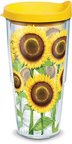 Tervis 1062113 Sunflowers Insulated Tumbler with Wrap and Yellow Lid, 24oz, Clear