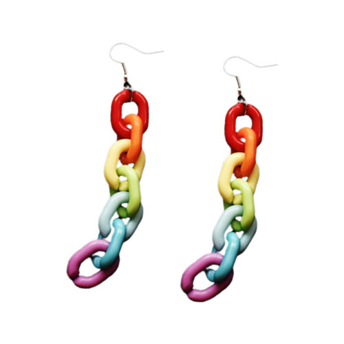 Fenfangxilas Fashion Stud Drop Dangle Earrings Set for Women Girls Fashion Women Acrylic Rainbow Chain Long Dangle Ear Clip Hook Earrings Club Jewelry - Ear Hook