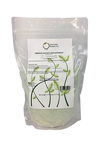 Ferrous Sulfate Heptahydrate 20% Iron (Fe) 12% Sulfur (S) 100% Water Soluble Powder "Greenway Biotech Brand" 5 Pounds