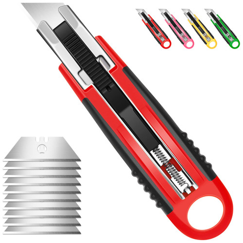 DIYSELF Box Cutter Retractable, Razor Blades Utility Knife, Automatic Rebound, Box Opener for Cardboard, Boxes, Cartons, Rubber Handle, Razor Knife with 10 SK5 Blades, Box Cutter Knife