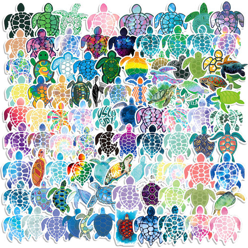 cobee 100 Pcs Sea Turtle Stickers, Colorful Ocean Stickers Summer Waterproof Stickers Ocean Turtle Decals for Refrigerator, Water Bottles, Laptop, Luggage, Skateboard, Guitar Decorations