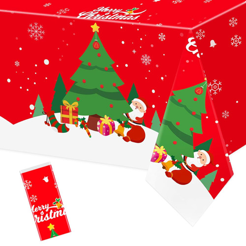 Christmas Plastic Tablecloth 1PC 54 x 108 Disposable Christmas Tablecloth Rectangle Christmas Table Cloth Red Christmas Table Cover Christmas Tablecloth Square Holiday Kids Christmas Birthday Party