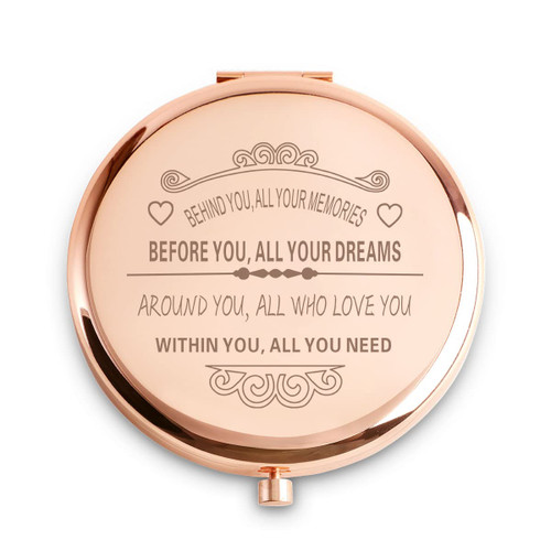 Inspirational Gifts for Women, Personalized Mothers Day Birthday Graduation Friendship Appreciation Gifts, Unique Engraved Compact Mirror Gift Idea for Her Best Friend Female