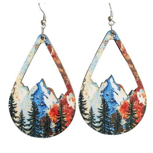 Handmade Bohemian Vintage Snow Mountain Hook Earrings Lightweight Nature Wooden Mountain Dangle Drop Earrings for Women Girls Statement Outdoor Enthusiast Jewelry Gifts-drop white