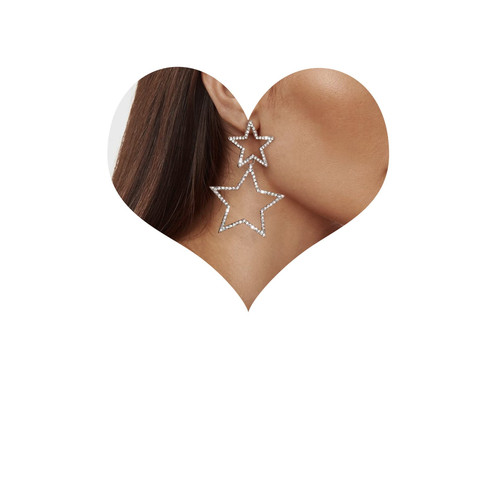 MJartoria Rhinestone Star Stud Earrings Star Tassel Dangle Earrings for Women Sparkly Crystal Waterfall Fringe Earrings Fashion Earrings Jewelry Gifts for Girls (Star, Silver)