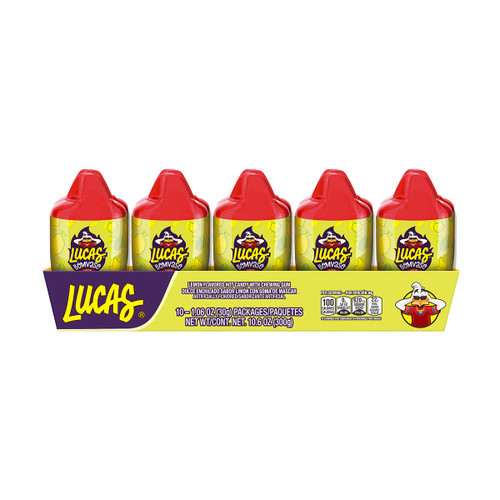 Lucas Bomvaso Jelly Lemon Flavored with Chewing Gum Candy, 1.06oz - 10 Pieces Pack for Treats, Fruit, Parties, Piñatas