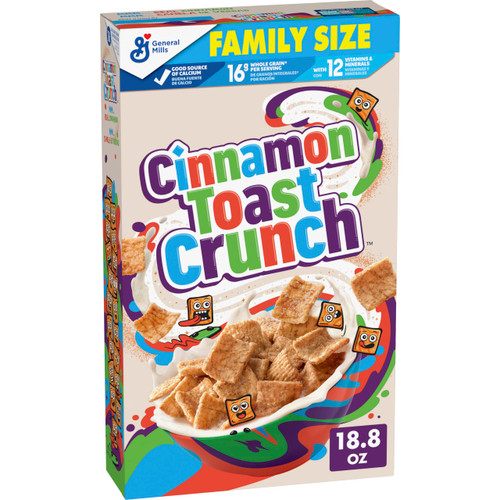 Cinnamon Toast Crunch Breakfast Cereal, Crispy Cinnamon Cereal, Family Size, 18.8 oz Cereal Box Cinnamon Toast Crunch Breakfast Cereal, Crispy Cinnamon Cereal, Family Size, 18.8 oz Cereal Box