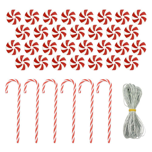 Candy Canes Christmas Tree Decorations, 60 Peppermint Candy Cane Ornaments Hanging,Acrylic Candy Themed Christmas Tree Ornaments Plastic Candy Cane for Xmas Craft Party Christmas Decorative Supplies