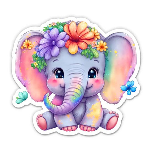 Baby Elephant Sticker - 3" Laptop Sticker - Waterproof Vinyl for Car, Phone, Water Bottle - Cute Colorful Elephant Decal
