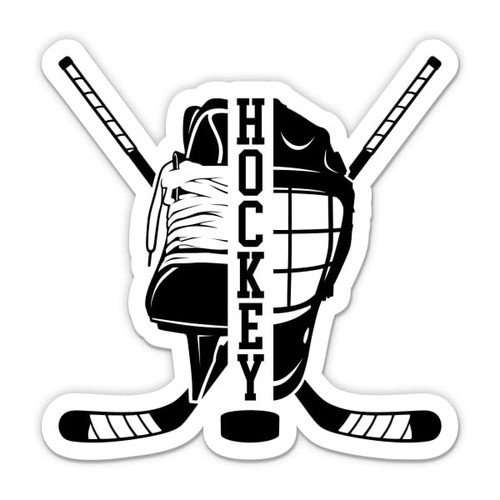Hockey Sticker - 3" Laptop Sticker - Waterproof Vinyl for Car, Phone, Water Bottle - Ice Hockey Sticks Helmet Puck Decal