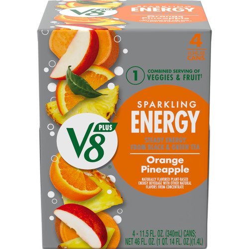 V8 SPARKLING +ENERGY Orange Pineapple Energy Drink, 11.5 fl oz Can (Pack of 4)